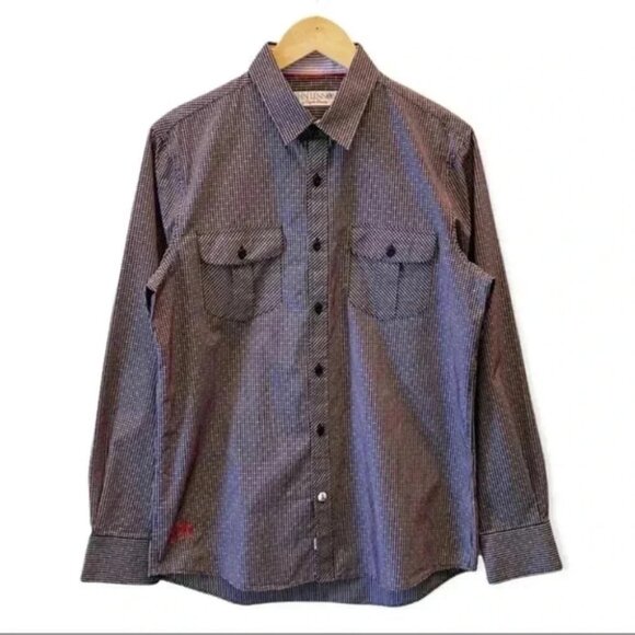 English Laundry John Lennon Plaid Button Down Long Sleeve Shirt Black Red Small - Picture 1 of 16